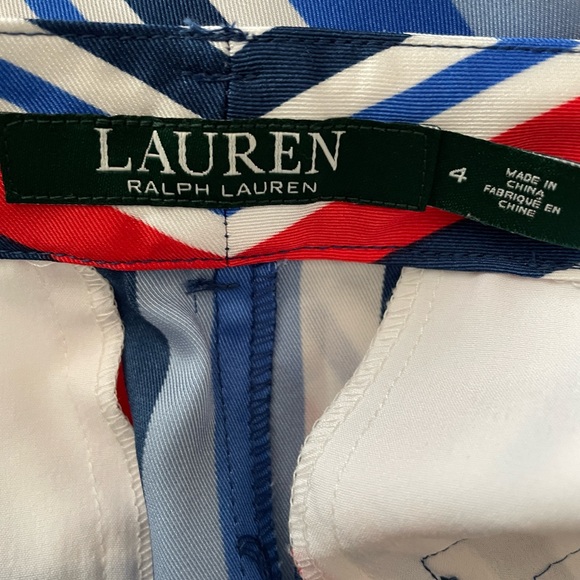 NWT Ralph Lauren Satin Striped Knee Length Belted Skirt Size 4 Blue, Red & White - Picture 9 of 10